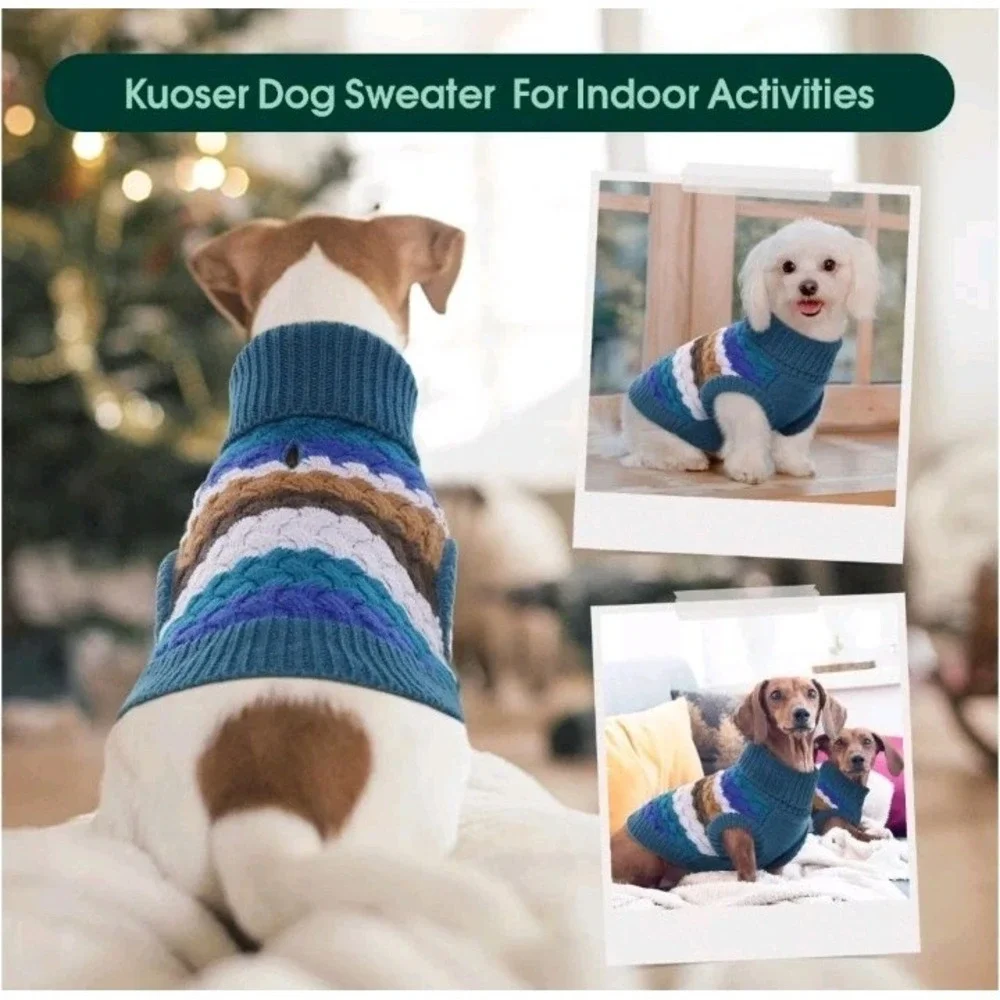 Kuoser‎ Dog Sweater XLARGE Multi color Cable Knit Turtleneck Winter Pet Cozy.